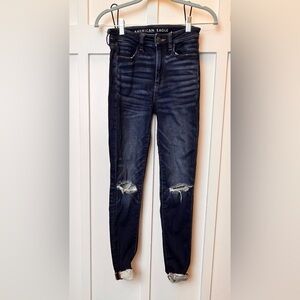 American Eagle Jeans Womens 00 Blue Super Stretch High Rise Jegging Distressed